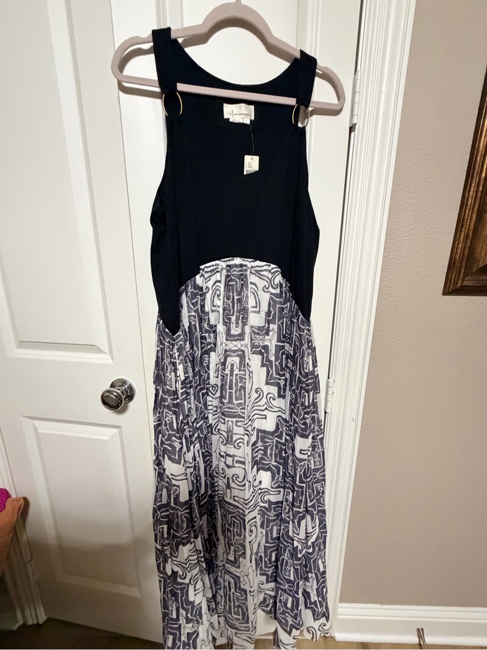 Anthropologie Black & White Geometric Print Dress Sz L NWT $178 Retail